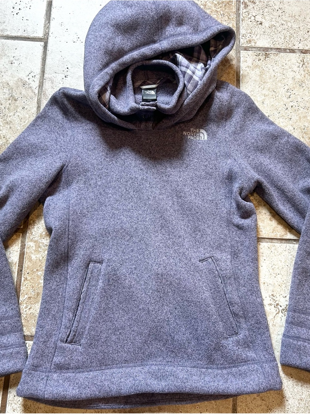 Women's The North Face Pullover 1/4 Button Hooded Fleece Lined Gray Size Small